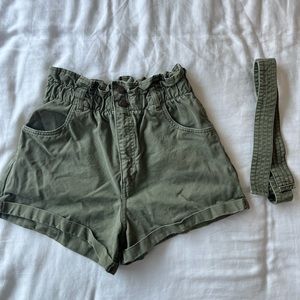 GREEN PAPER BAG SUPER COMFY SHORTS WITH BELT